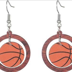 NWOT Sports Game Basketball Hollow Wooden Print Drop Earrings for Women